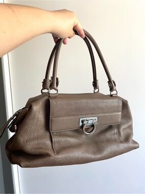 Salvatore Ferragamo Taupe Pebbled Leather Satchel